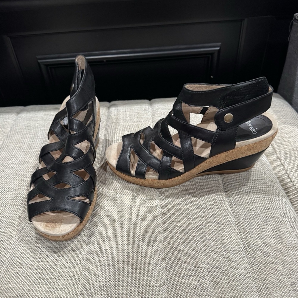 Dansko Cecily Full Grain Women's EU 39 Black Leather Wedge Sandals